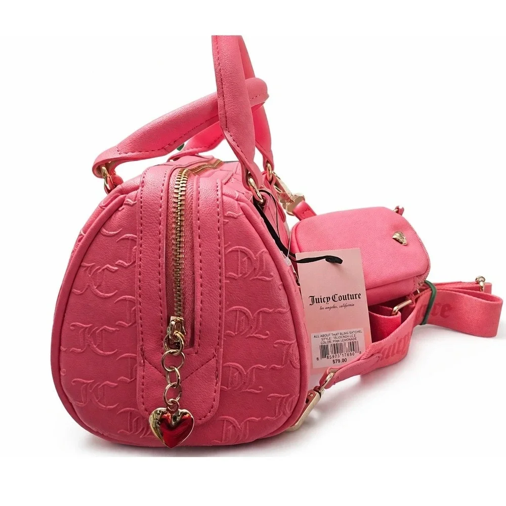 Juicy Couture All About That Bling Satchel Pink Lemonade Monogram Bag New